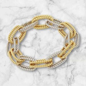 Savvy Cie 18k Gold and Sterling Plated Double Open Link Two Tone Bracelet